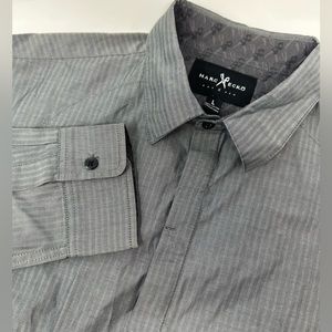 Marc Ecko Cut & Sew Shirt Mens Sz L Gray Stripes Button Front Long Sleeve M7